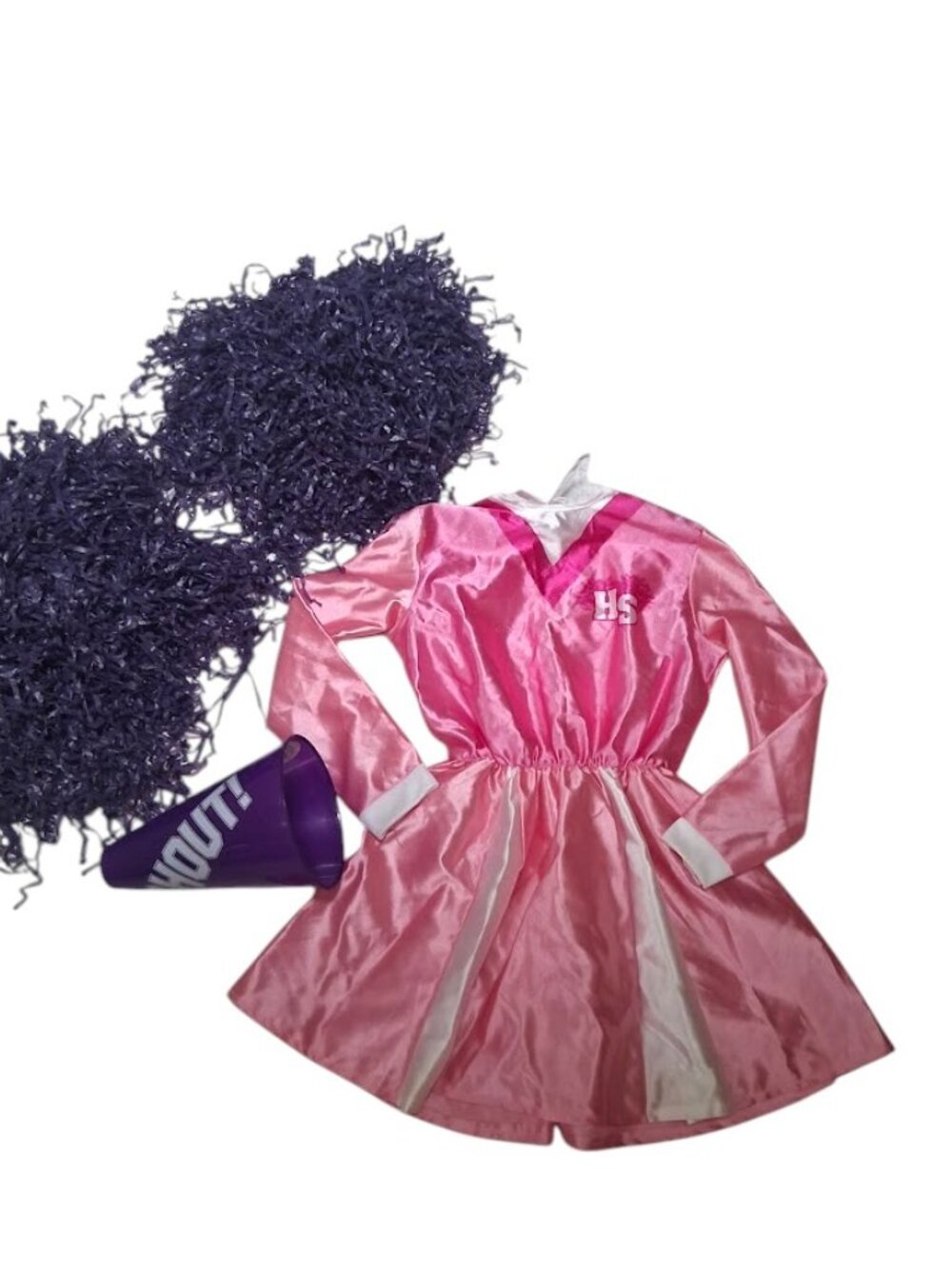 Cheerleader Girls Costume Size 4-6 Pink Megaphone Pom Pom Props